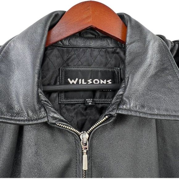 Vintage 90s Wilsons Leather Hooded Drawstring Waist Anorak Parka Jacket Coat - Picture 2 of 7